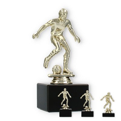 Trophy plastic figure footballer gold on black marble base