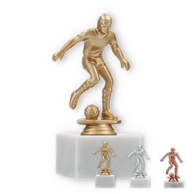 Pokal Kunststofffigur Fußballer auf weißem Marmorsockel