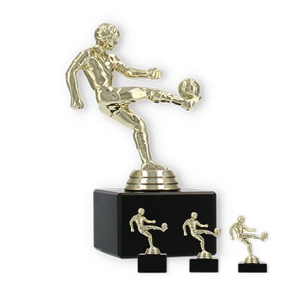 Trophy plastic figure soccer player gold on black marble base
