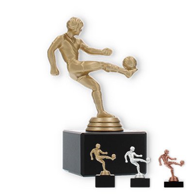Pokal Kunststofffigur Fußballspieler auf schwarzem Marmorsockel