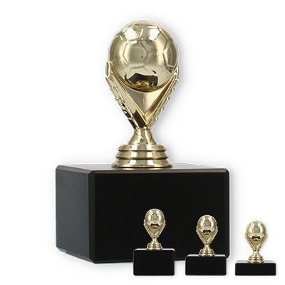 Trophy plastic figure soccer gold on black marble base