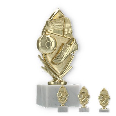 Troféu figura de futebol de plástico coroa de ouro sobre base de mármore branco