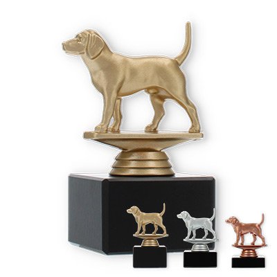 Pokal Kunststofffigur Beagle auf schwarzem Marmorsockel