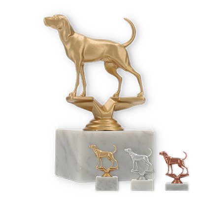 Trophy plastic figure Coonhound on white marble base