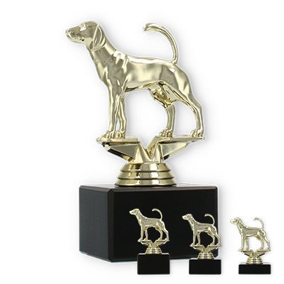 Pokal Kunststofffigur Foxhound gold auf schwarzem Marmorsockel