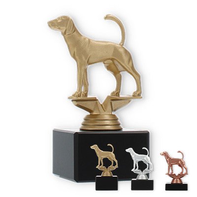 Pokal Kunststofffigur Foxhound auf schwarzem Marmorsockel