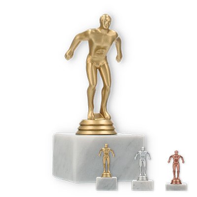 Trophy plastic figure swimmer on white marble base