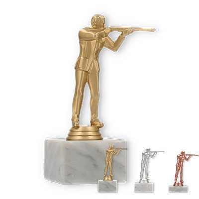 Trophy plastic figure rifleman on white marble base