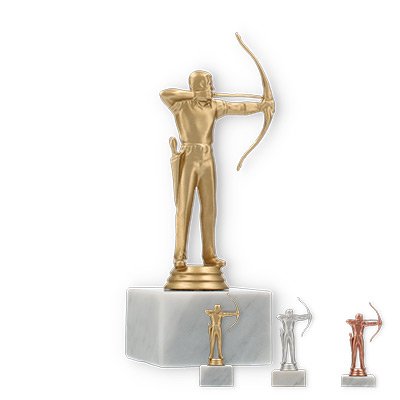 Trophy plastic figure archer on white marble base