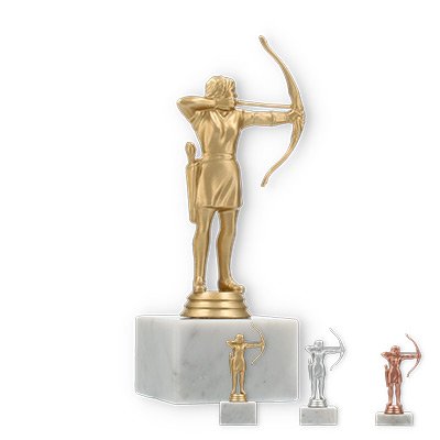 Trophy plastic figure archer on white marble base