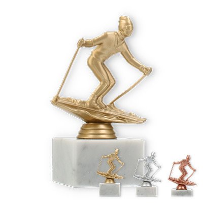 Trophy plastic figure ski slalom on white marble base