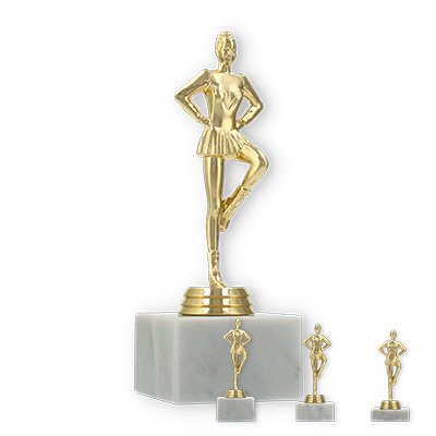 Pokal Kunststofffigur Drill Team gold auf weißem Marmorsockel