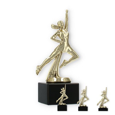 Pokal Kunststofffigur Tanzen gold auf schwarzem Marmorsockel