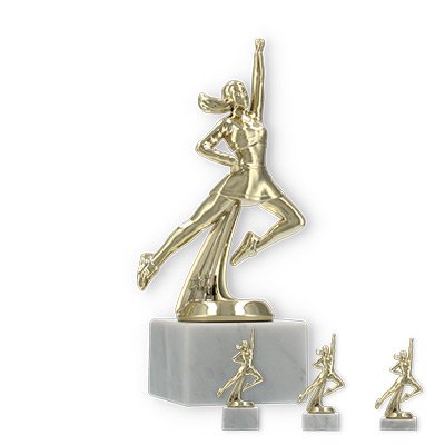 Pokal Kunststofffigur Tanzen gold auf weißem Marmorsockel