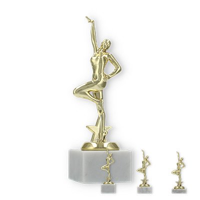 Pokal Kunststofffigur Jazz Dance gold auf weißem Marmorsockel