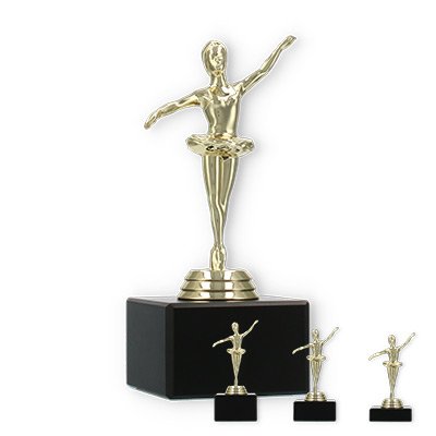 Pokal Kunststofffigur Ballerina gold auf schwarzem Marmorsockel