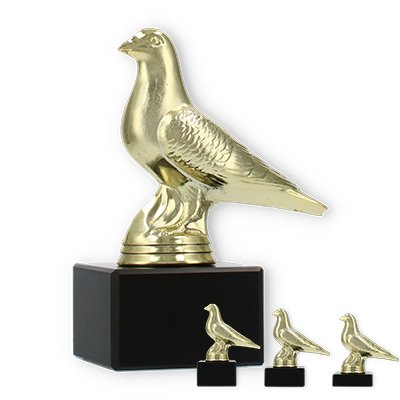 Pokal Kunststofffigur Taube gold auf schwarzem Marmorsockel