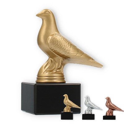 Trophy plastic figure pigeon on black marble base