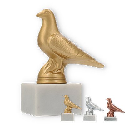 Pokal Kunststofffigur Taube auf weißem Marmorsockel