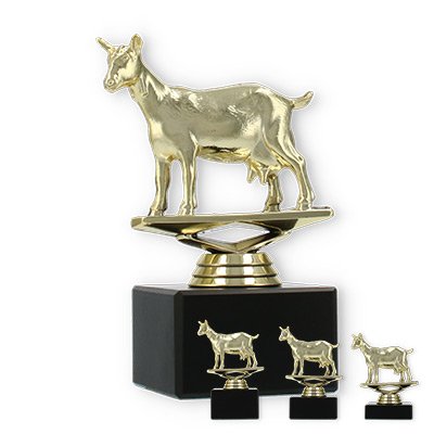 Trophy plastic figure goat gold on black marble base