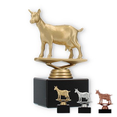 Trophy plastic figure goat on black marble base