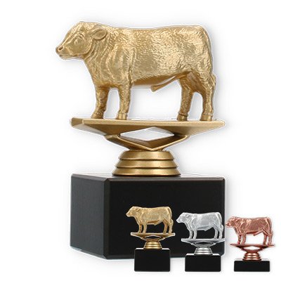 Trophy plastic figure Hereford bull on black marble base