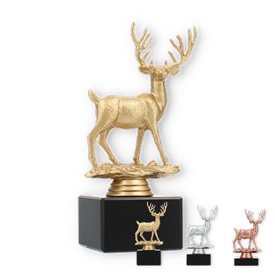 Pokal Kunststofffigur Hirsch auf schwarzem Marmorsockel