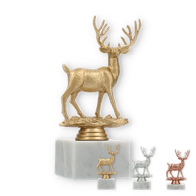Trophy plastic figure deer on white marble base