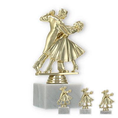 Pokal Kunststofffigur Tanzpaar gold auf weißem Marmorsockel