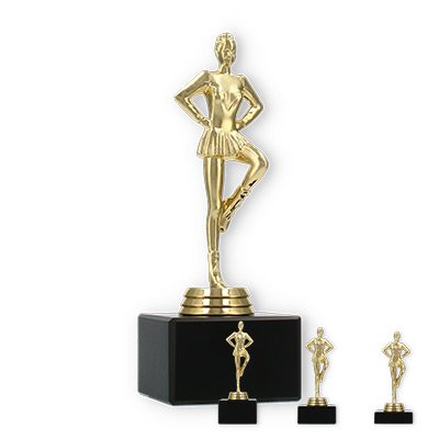 Pokal Kunststofffigur Drill Team gold auf schwarzem Marmorsockel