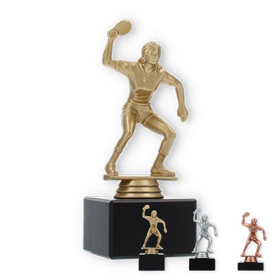 Trophy plastic figure female table tennis player on black marble base