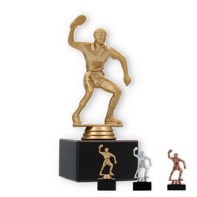 Trophy plastic figure table tennis player on black marble base