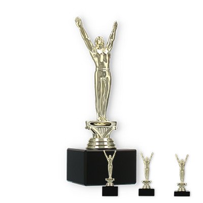 Trophy plastic figure gymnastics men gold on black marble based