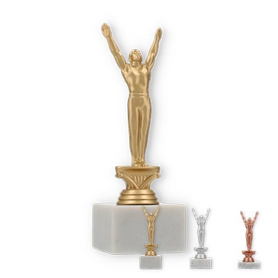 Pokal Kunststofffigur Turnen Herren auf weißem Marmorsockel