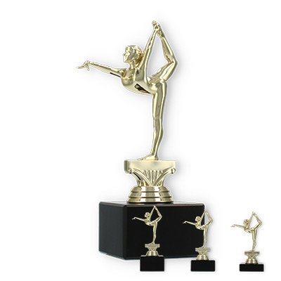 Trophy plastic figure gymnastics ladies gold on black marble based
