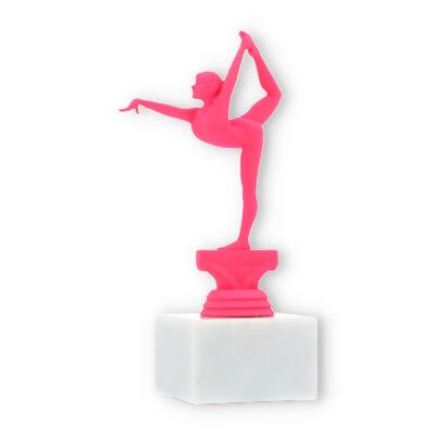 Pokal Kunststofffigur Turnen Damen pink auf weißem Marmorsockel 18,3cm