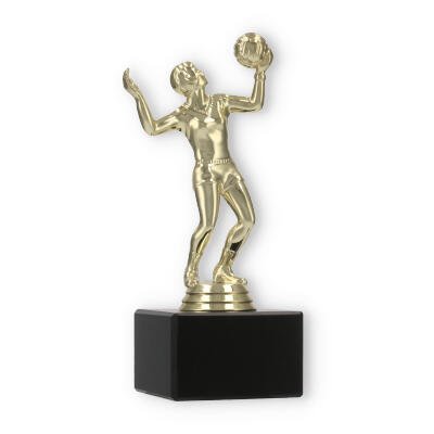 Trophy plastic figure volleyball player gold on black marble base