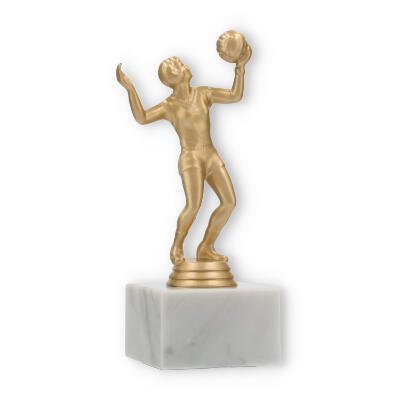 Pokal Kunststofffigur Volleyballspielerin auf weißem Marmorsockel