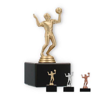 Pokal Kunststofffigur Volleyballspieler auf schwarzem Marmorsockel