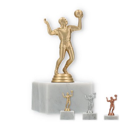 Trophy plastic figure volleyball player on white marble base