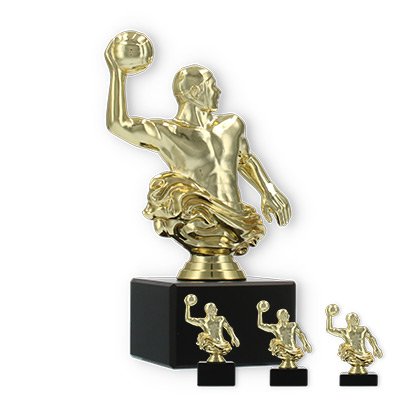 Pokal Kunststofffigur Wasserballer gold auf schwarzem Marmorsockel