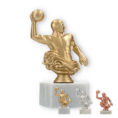 Trophy plastic figure water polo player on white marble base