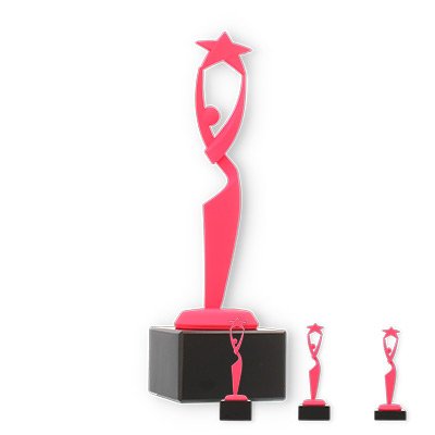Pokal Kunststofffigur Stern Venus pink auf schwarzem Marmorsockel