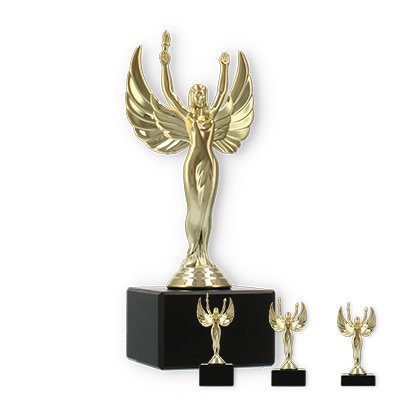 Pokal Kunststofffigur Siegesgöttin gold auf schwarzem Marmorsockel