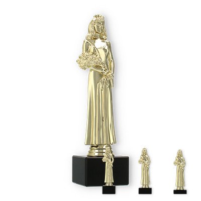 Pokal Kunststofffigur Schönheitskönigin gold auf schwarzem Marmorsockel