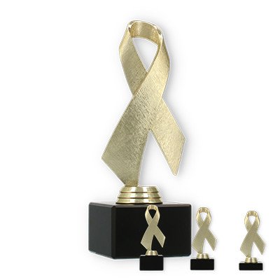 Pokal Kunststofffigur Schleife gold auf schwarzem Marmorsockel