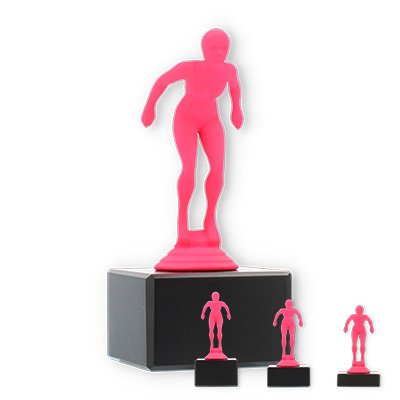 Pokal Kunststofffigur Schwimmerin pink auf schwarzem Marmorsockel