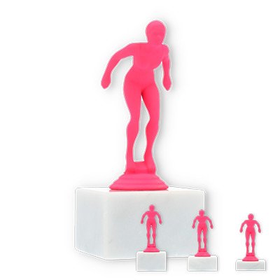 Pokal Kunststofffigur Schwimmerin pink auf weißem Marmorsockel