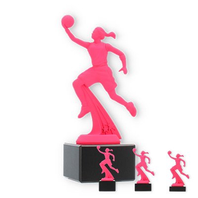 Trofeo figura de plástico jugador de baloncesto rosa sobre base de mármol negro