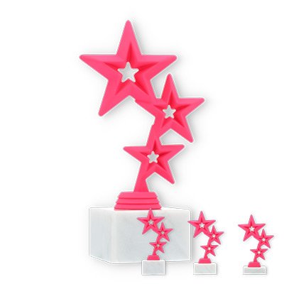 Pokal Kunststofffigur Stern Jupiter pink auf weißem Marmorsockel